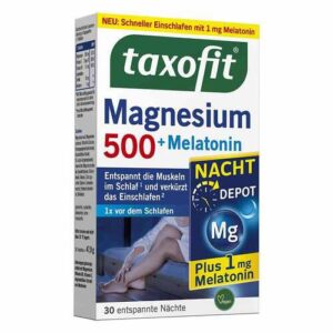 کپسول Magnesium 500+Melatonin Taxofit – مکمل تخصصی برای حمایت از عملکرد عضلانی، تنظیم خواب و کاهش استرس، حاوی منیزیم و ملاتونین جهت افزایش آرامش و بهبود کیفیت خواب